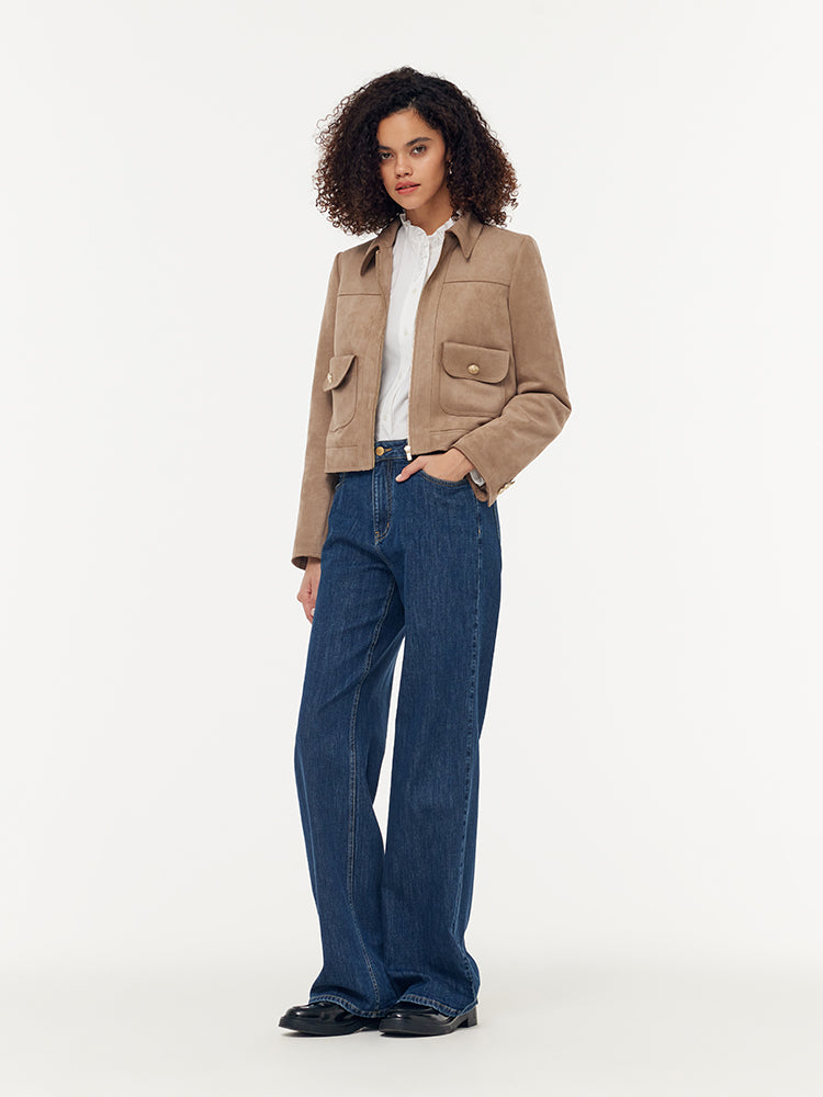Persora™ | Suede Zip-Up Crop Jacket