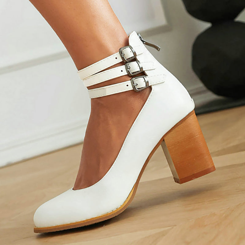 Persora™ | Smooth sandals with ankle strap and thick heel