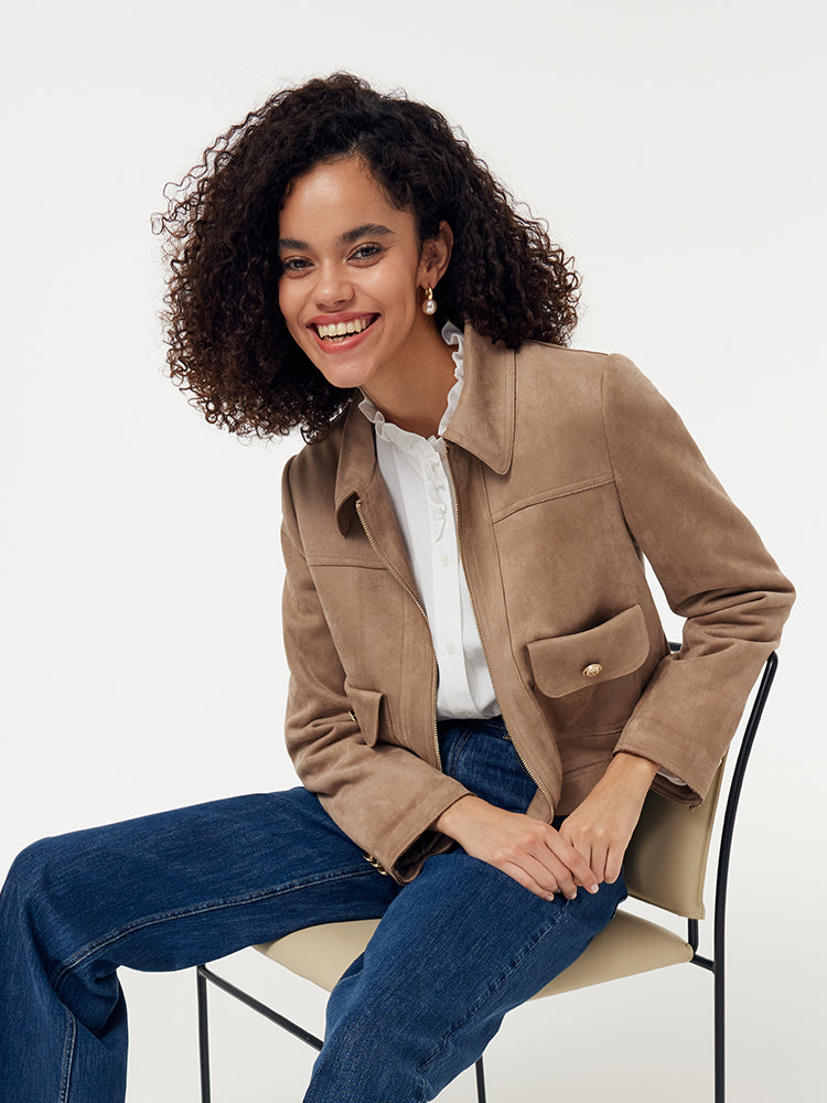 Persora™ | Suede Zip-Up Crop Jacket