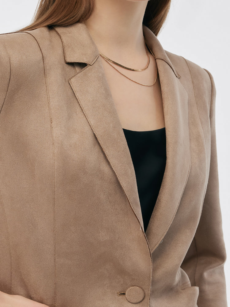 Persora™ | Suede One Button 3/4 Sleeve Blazer