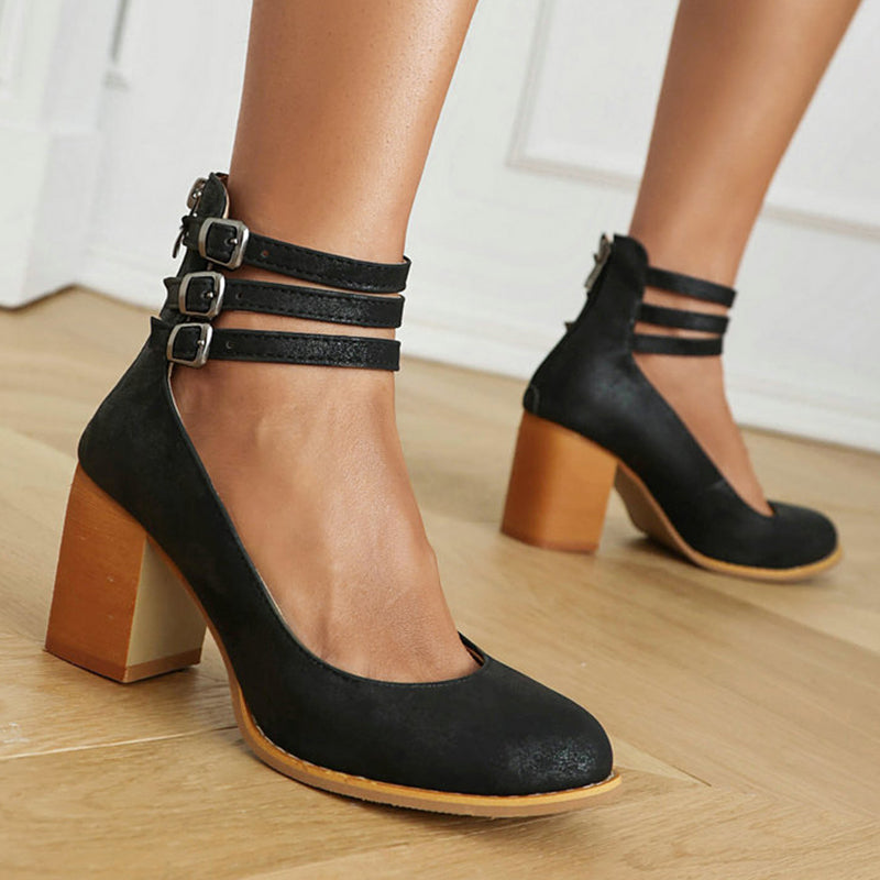 Persora™ | Smooth sandals with ankle strap and thick heel