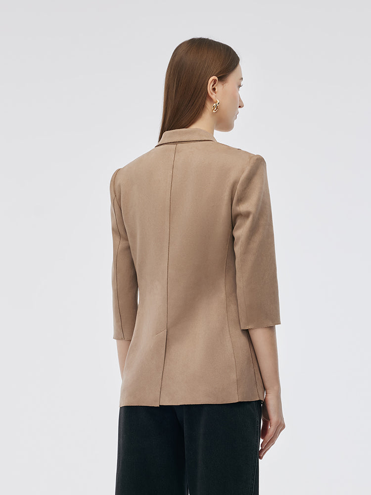 Persora™ | Suede One Button 3/4 Sleeve Blazer