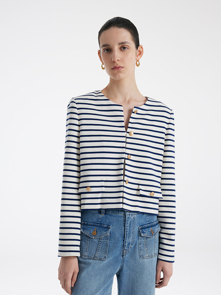Persora™ | Cotton Striped Crop Jacket