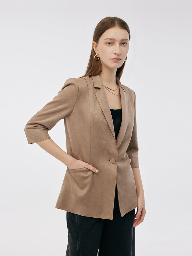 Persora™ | Suede One Button 3/4 Sleeve Blazer