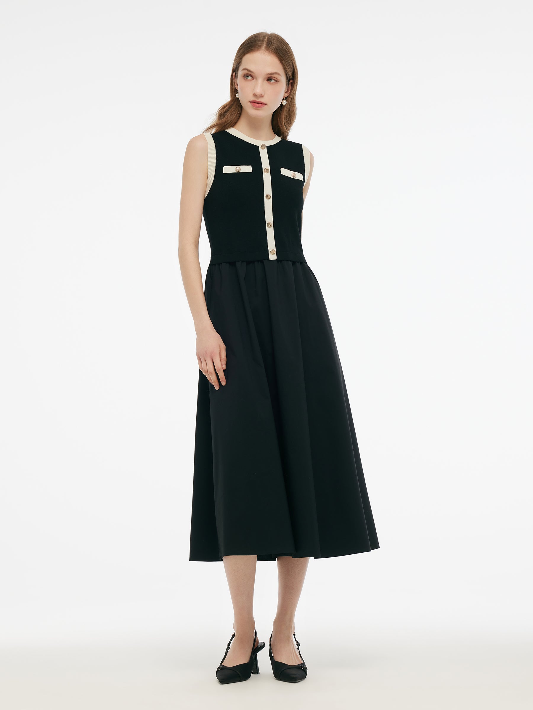 Persora™ | Black Vest Midi Dress