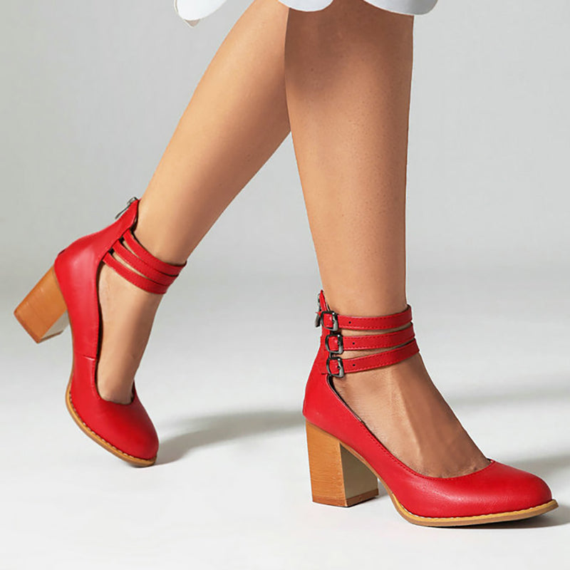 Persora™ | Smooth sandals with ankle strap and thick heel