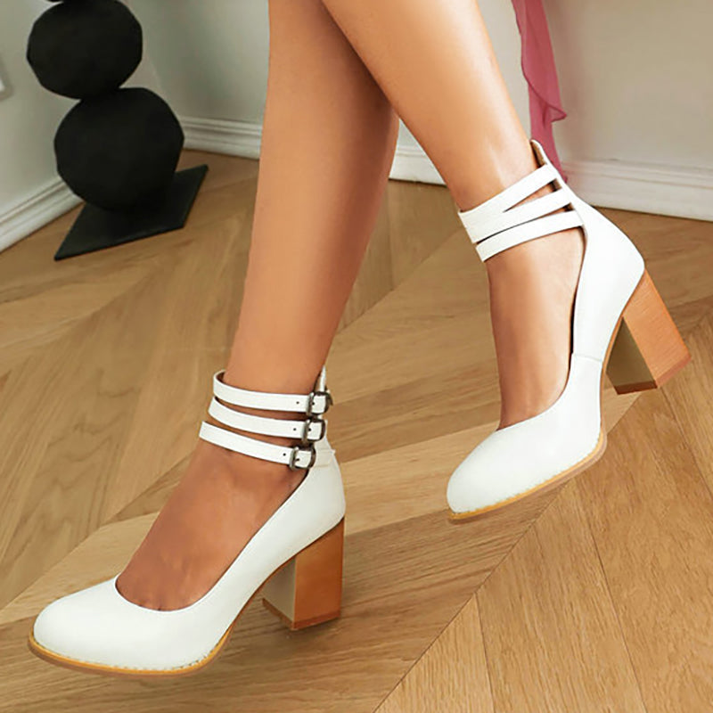 Persora™ | Smooth sandals with ankle strap and thick heel