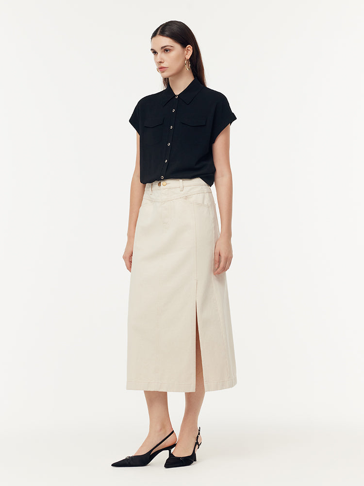 Persora™ | Cotton Denim Slit Skirt