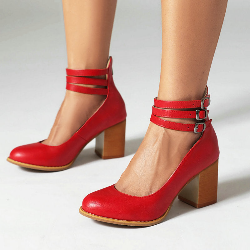 Persora™ | Smooth sandals with ankle strap and thick heel