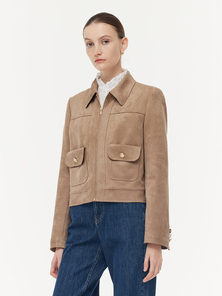 Persora™ | Suede Zip-Up Crop Jacket