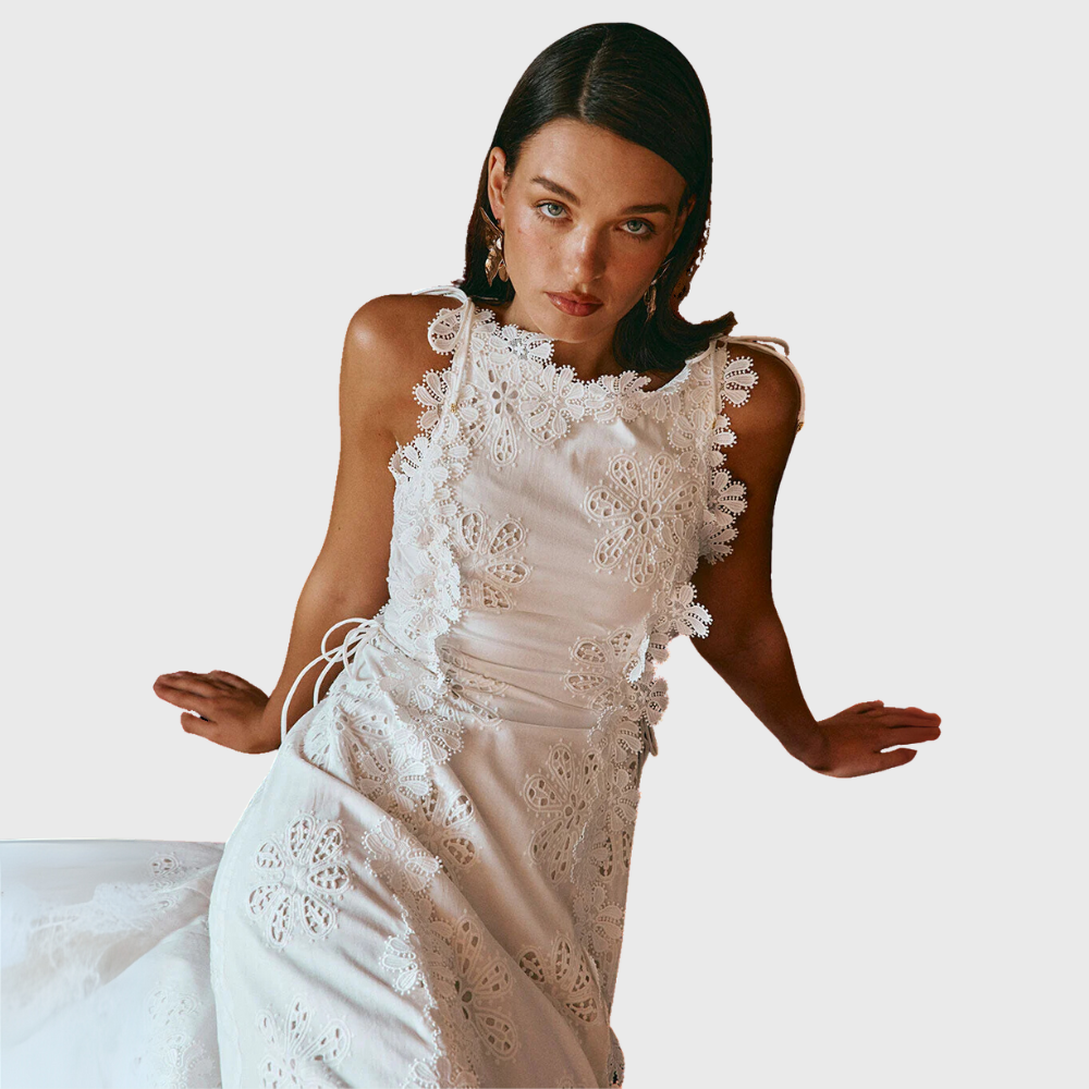 Persora™ | Long Dress With Flower Embroidered Edges