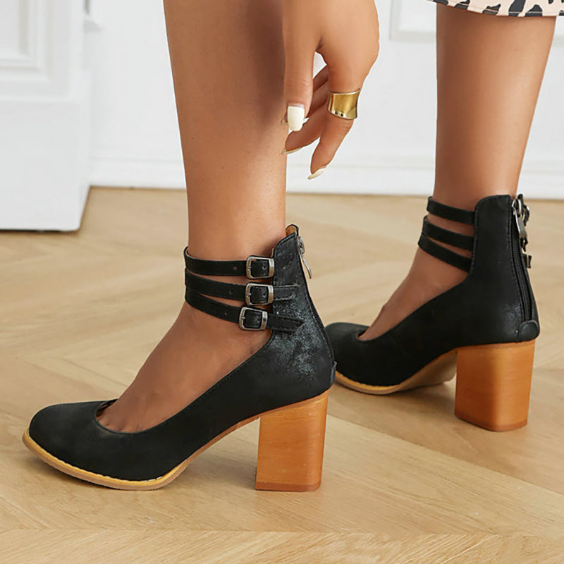 Persora™ | Smooth sandals with ankle strap and thick heel