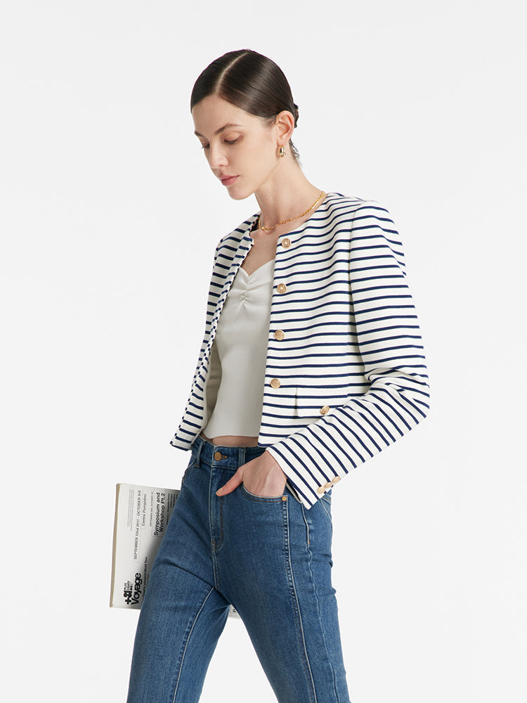 Persora™ | Cotton Striped Crop Jacket