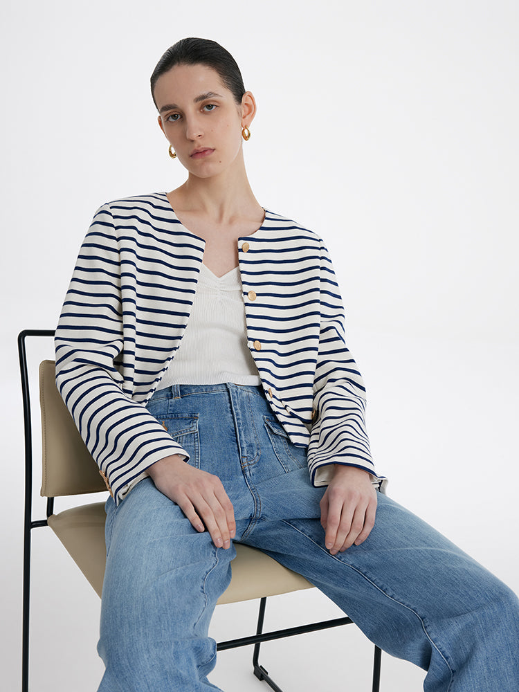 Persora™ | Cotton Striped Crop Jacket