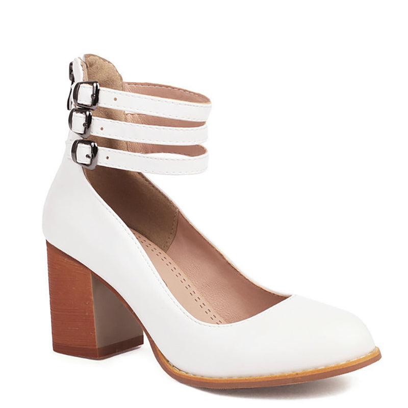 Persora™ | Smooth sandals with ankle strap and thick heel