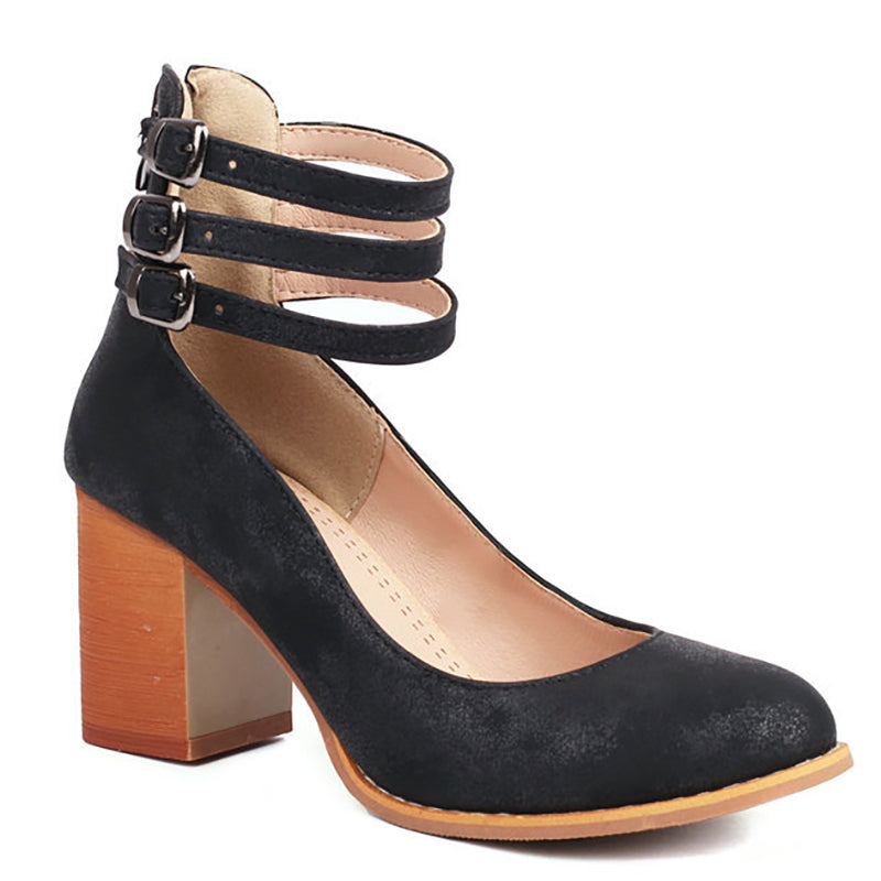 Persora™ | Smooth sandals with ankle strap and thick heel