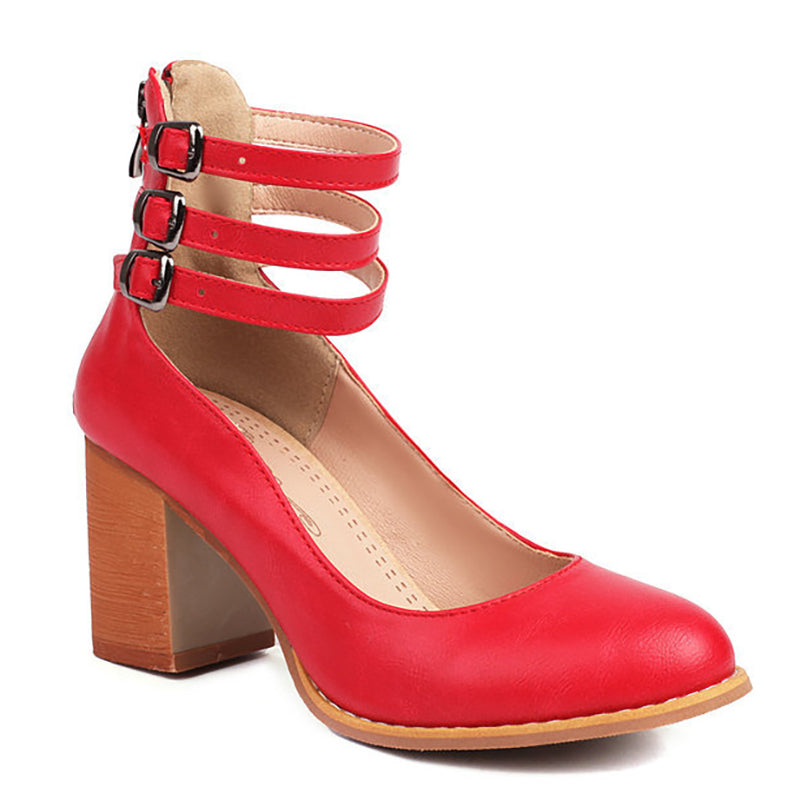 Persora™ | Smooth sandals with ankle strap and thick heel