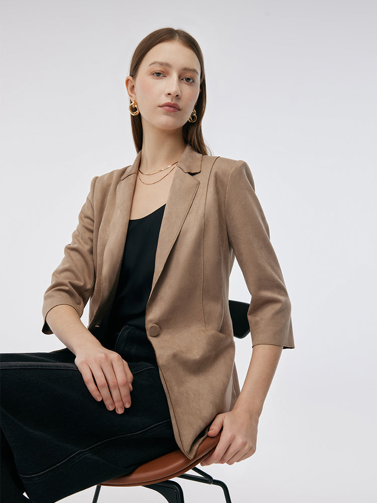 Persora™ | Suede One Button 3/4 Sleeve Blazer