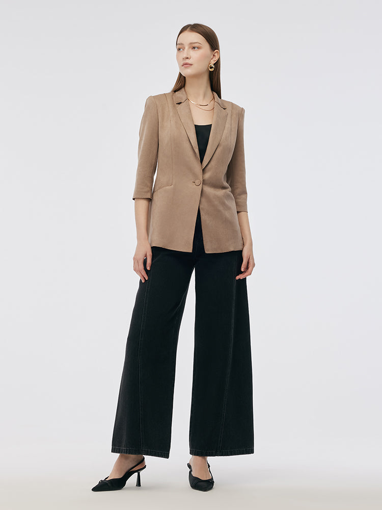 Persora™ | Suede One Button 3/4 Sleeve Blazer