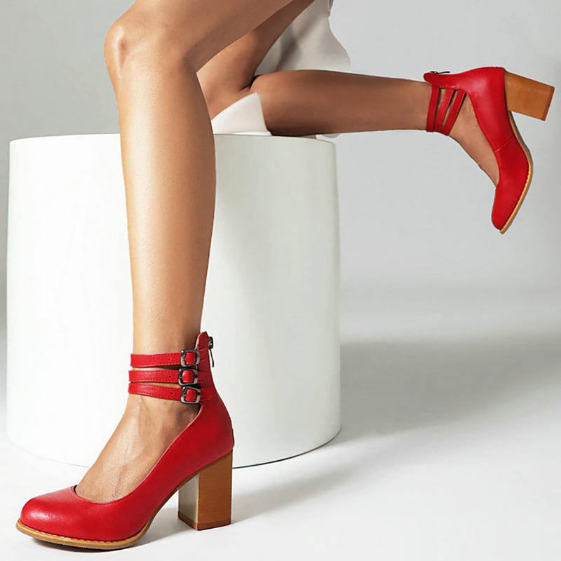 Persora™ | Smooth sandals with ankle strap and thick heel