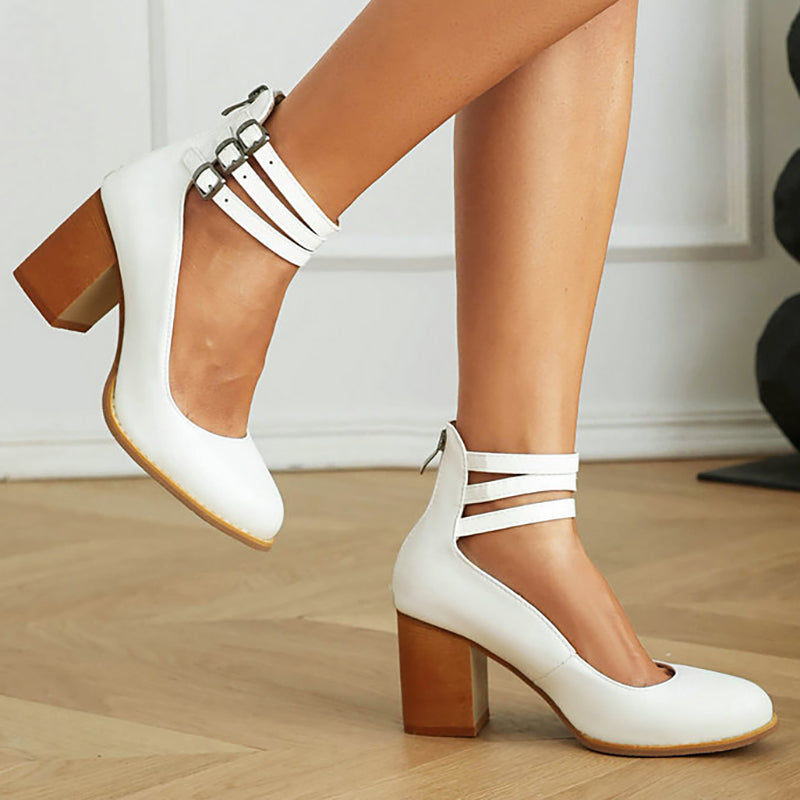 Persora™ | Smooth sandals with ankle strap and thick heel