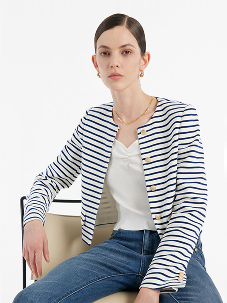 Persora™ | Cotton Striped Crop Jacket
