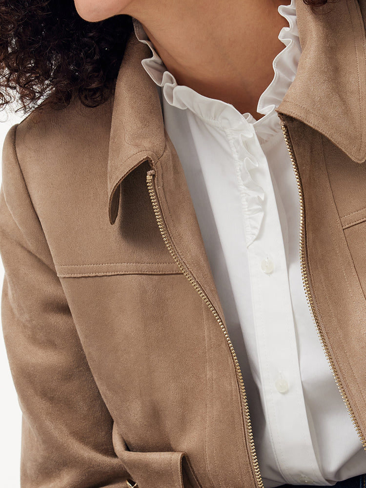 Persora™ | Suede Zip-Up Crop Jacket