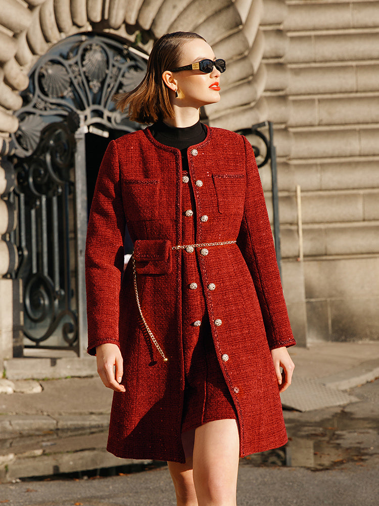 Persora™ | Tweed Coat With Waist Pack