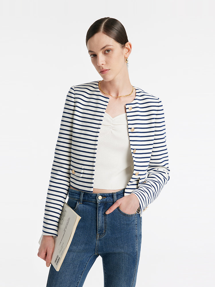 Persora™ | Cotton Striped Crop Jacket