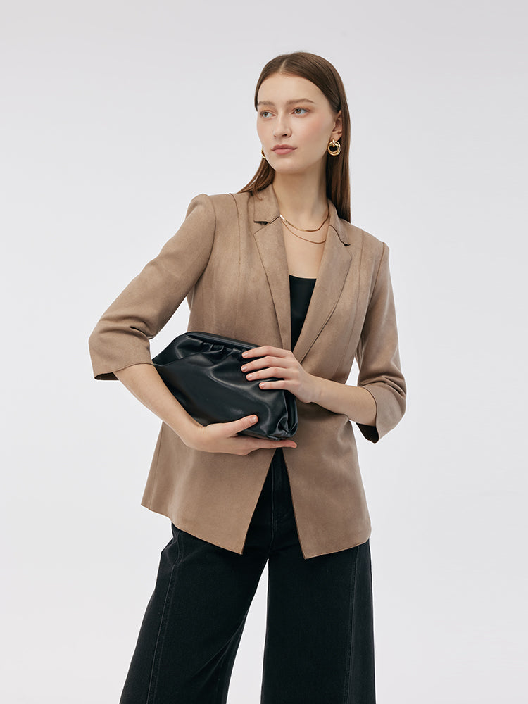 Persora™ | Suede One Button 3/4 Sleeve Blazer