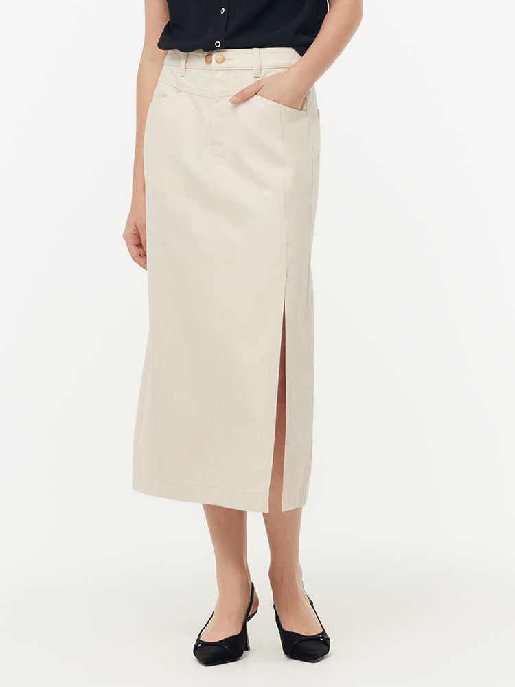 Persora™ | Cotton Denim Slit Skirt
