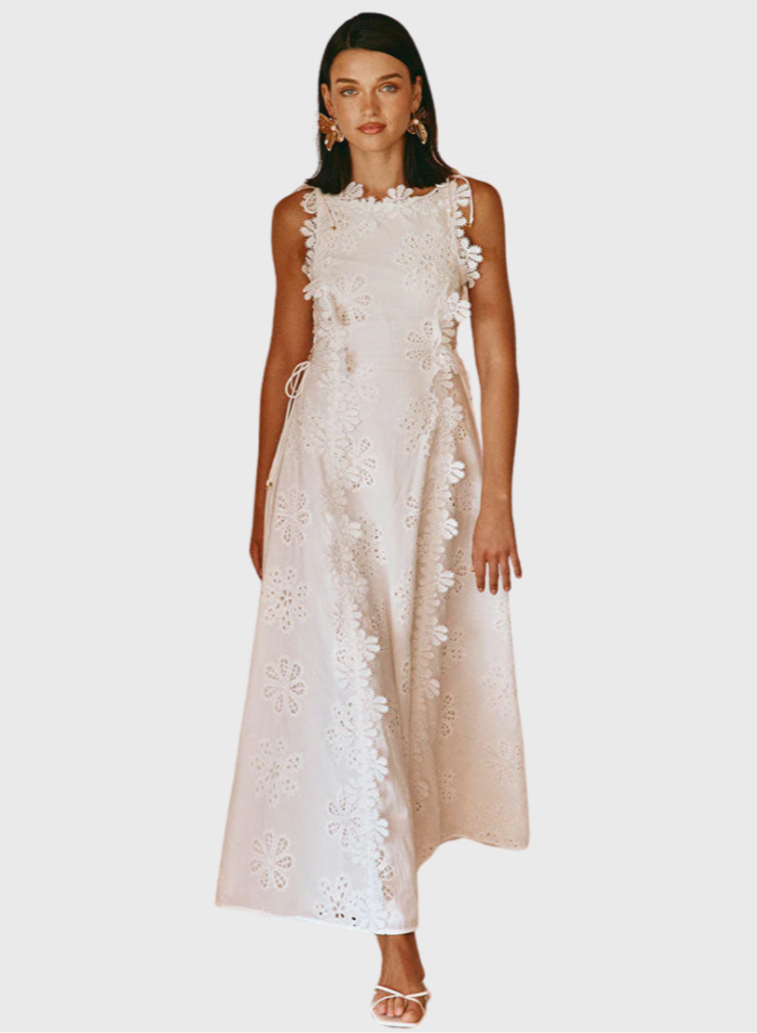 Persora™ | Long Dress With Flower Embroidered Edges