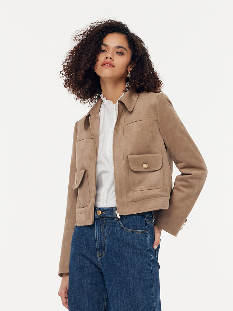 Persora™ | Suede Zip-Up Crop Jacket